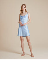 Glänzendes Satin Strass U-Ausschnitt Ärmelloses Party Minikleid - Blau