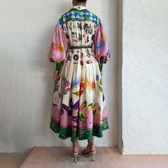 Long Sleeves Floral Print Midi Dresses