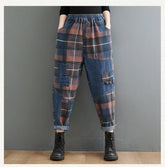 Vintage Plaid Patchwork High Waist Denim Harem Pants