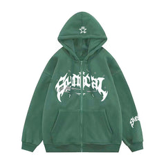 Star Logo Distressed Oversized Zip Up Hoodie