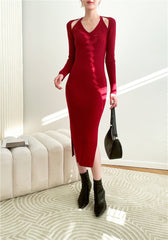 Midi-Bandagekleid mit V-Ausschnitt und Cut-outs