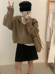 Neuer Vintage-Langarm-Kapuzen-Strickpullover