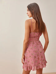 Print Split Joint Spaghetti Strap A Line Dresses Ins Street