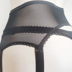 Black Polka Dot Sheer Adjustable Garter Belt With Thong
