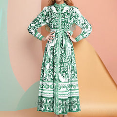 Long Sleeves Floral Print Midi Dresses