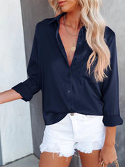 Demi Satin Detailed Button Down Blouse - Black ENDL-001