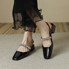 Dalila Square Toe Slingback Flats with Rhinestones NEW GEW