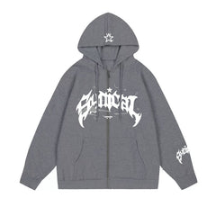 Star Logo Distressed Oversized Zip Up Hoodie
