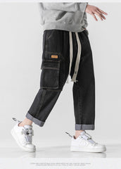 Baggy cargo stonewashed denim pants