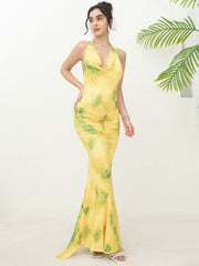 A-Linien-Minikleid mit Batikmuster und quadratischem Ausschnitt - Gelb