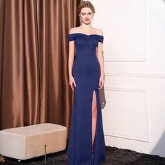 Coralie Off Shoulder Front Slit Dress Ins Street