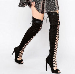 Lace Back Stiletto Boots Newgew