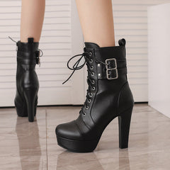 Black/Red Platform Stiletto High Heel Ankle Boots