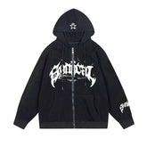 Star Logo Distressed Oversized Zip Up Hoodie