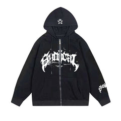 Star Logo Distressed Oversized Zip Up Hoodie