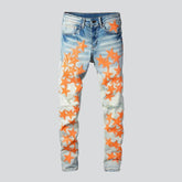 Orange stars embroidered men jeans