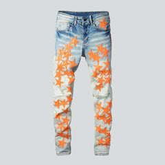 Orange stars embroidered men jeans