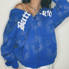 Übergroßer Kapuzenpullover mit Reißverschluss und Sternenmuster