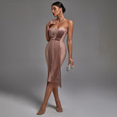 Strapless Sleeveless Tassels Over Knee Bandage Dress Ins Street