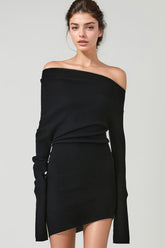 Curved Multi-wear Wool Knit Dress - Black