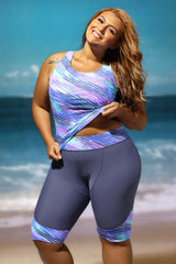 Plus Size Sleeveless Top and Cropped Pants Two Piece Tankini Swimsuit