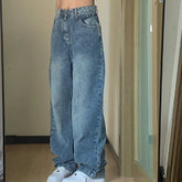 Pocket Design Blue Wash Boyfriend Jeans