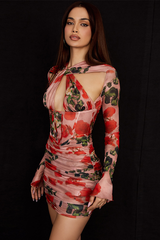 Korsett-Minikleid mit Rosenprint