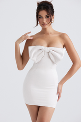 Ariella Elfenbeinfarbenes Satinkleid mit Kristallschleife