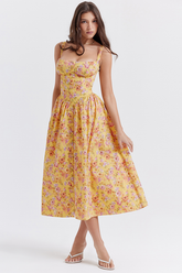 Tatiana Yellow Floral Print Midi Dress Newgew