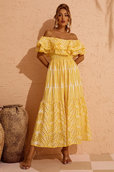 Tulum – Schulterfreies Kleid mit Lochstickerei