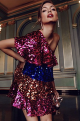 Minikleid mit glitzernden Pailletten und One-Shoulder-Träger