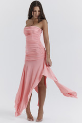 Ivana Apricot gerafftes asymmetrisches Kleid