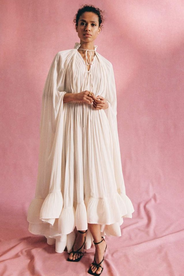 Tie Detailed Ruffled Crepe Dress Newgew