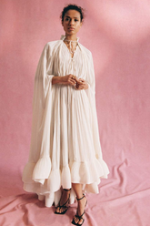 Tie Detailed Ruffled Crepe Dress Newgew