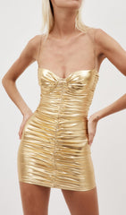 Ruched Strappy Mini Dress In Gold