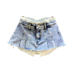 Exposed pocket color denim skort