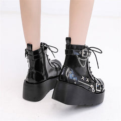 Goth Plateau Stiefeletten Schnalle Reißverschluss Niet Punk Wedges High Heels Stiefel Schuhe