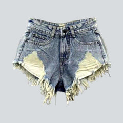 Low-waist distressed denim shorts