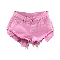 Neon color distressed denim shorts