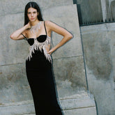 Ärmelloses Maxi-Bohrketten-Bodycon-Kleid mit Riemchenmuster SJ061613