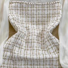 A-Linien-Kleid aus Tweed mit Chiffonnähten und langen Ärmeln