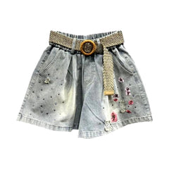 Lockere Vintage-Jeansshorts mit Strass