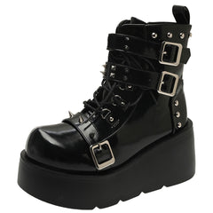 Goth Plateau Stiefeletten Schnalle Reißverschluss Niet Punk Wedges High Heels Stiefel Schuhe