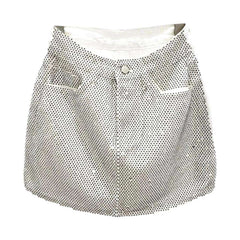 Diamonds embellished front denim skirt