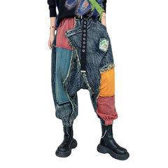 Patchwork women denim pants