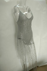 Glitzerndes, durchsichtiges, rückenfreies Partykleid