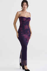 Ärmelloses Maxikleid mit Print und Spitze im Sweetheart-Stil - Blumen