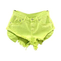 Neon color distressed denim shorts