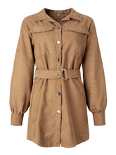 Single Breasted Self Tie Corduroy Dress Sai Feel