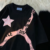 Star Letter Print Patchwork Oversized T-shirt